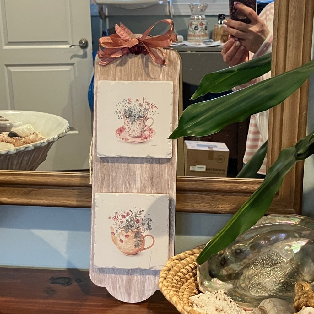 Floral Teacup Wall Decor with Ribbon